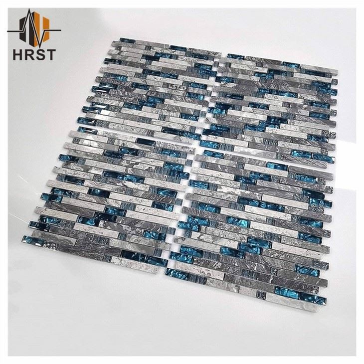 Kitchen Mosaic Glass Blue Tiles Natural Stone Marble Tile Gray Bathroom Wall Tiles Fireplace Subway Home Improvement Materials [Pack of 11PCS(12.4x11.8x0.31 InchesEach)] (2)